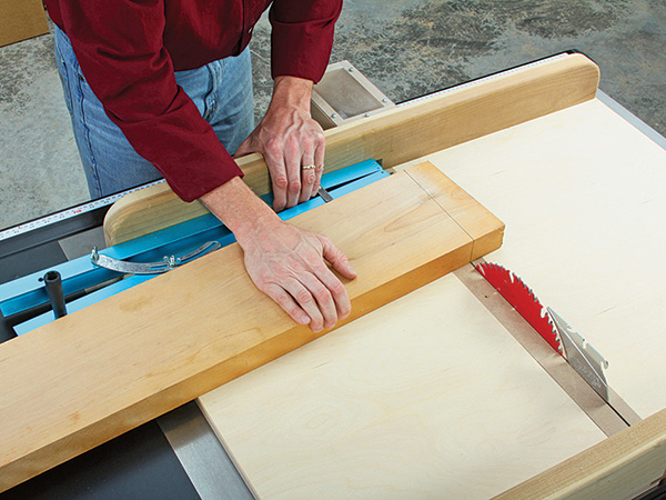 Using tapering jig and crosscut sled to cut large heavy board