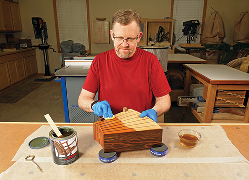 WIping polyurethane oil finish on knife block